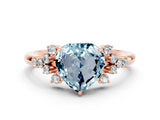 Rose gold Heart Cut Aquamarine Ring with Side Stones and Four-Prong Setting_36