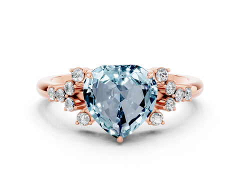 Rose gold Heart Cut Aquamarine Ring with Side Stones and Four-Prong Setting_36