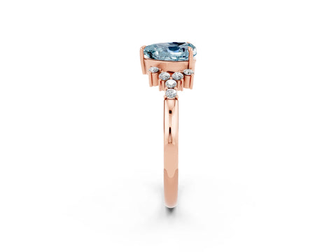 Rose gold Heart Cut Aquamarine Ring with Side Stones and Four-Prong Setting_38