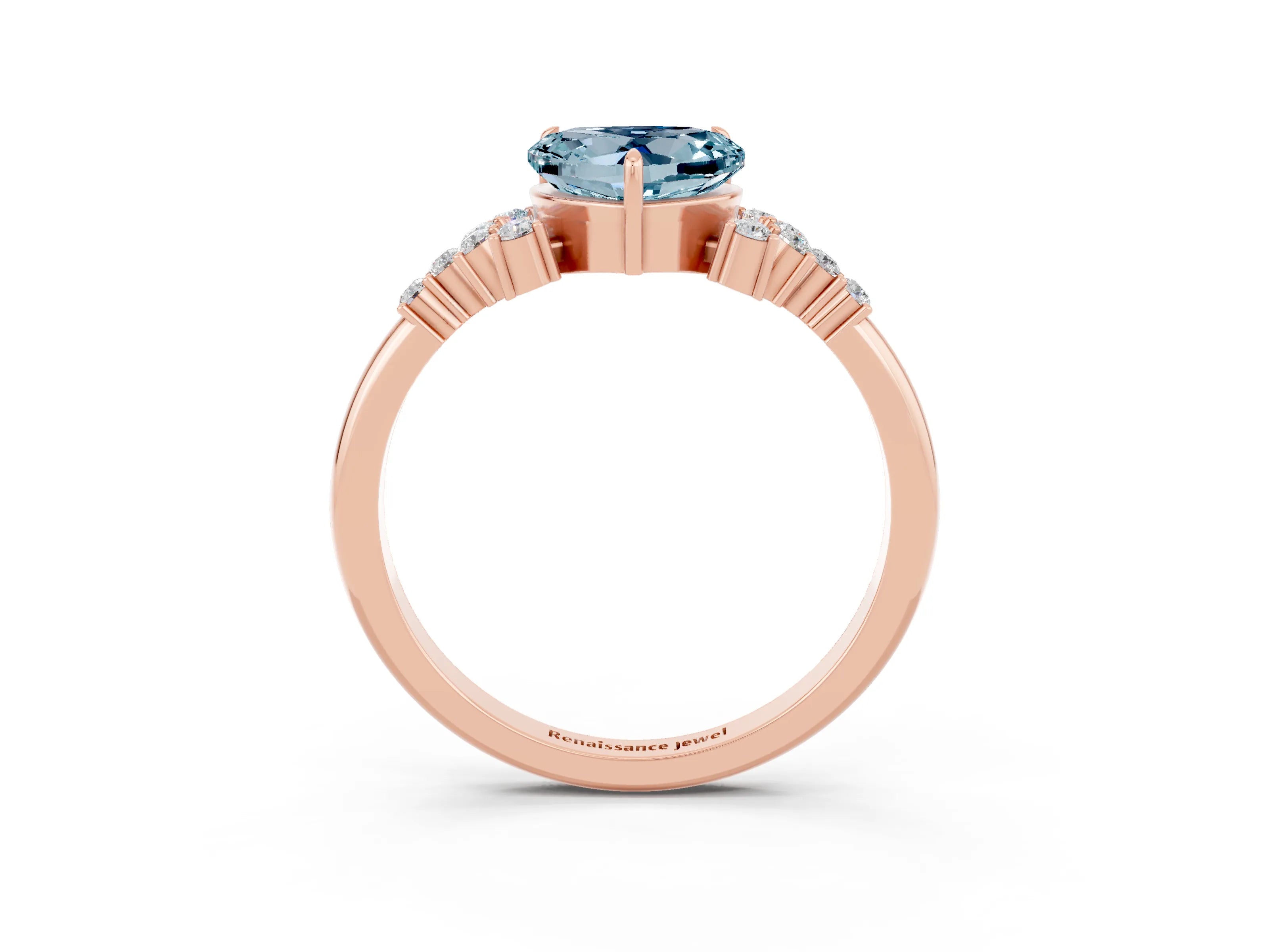 Rose gold Heart Cut Aquamarine Ring with Side Stones and Four-Prong Setting_39