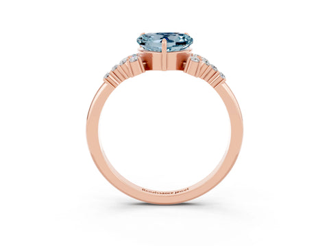 Rose gold Heart Cut Aquamarine Ring with Side Stones and Four-Prong Setting_39