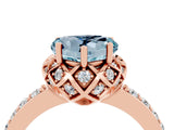 Rose gold Heart Cut Aquamarine Scalloped Halo Engagement Ring with Round Shared Prong Band_28