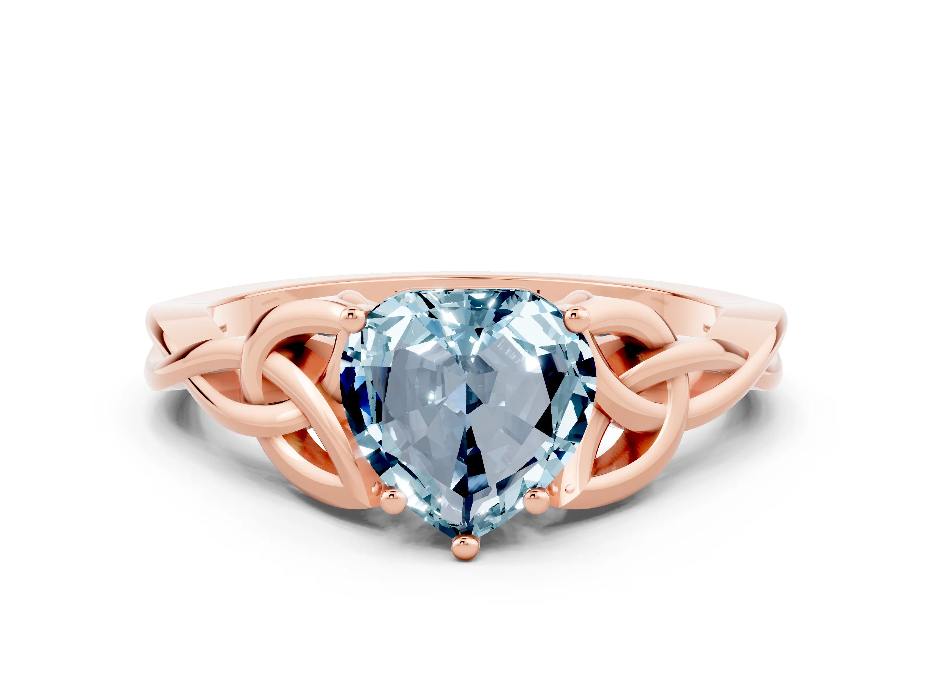 Rose gold Heart Cut Aquamarine Solitaire Celtic Knot Ring with Four-Prong Setting_12