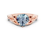 Rose gold Heart Cut Aquamarine Solitaire Celtic Knot Ring with Four-Prong Setting_12
