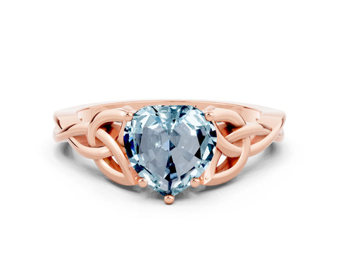 Rose gold Heart Cut Aquamarine Solitaire Celtic Knot Ring with Four-Prong Setting_12