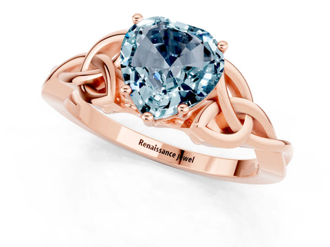 Rose gold Heart Cut Aquamarine Solitaire Celtic Knot Ring with Four-Prong Setting_13