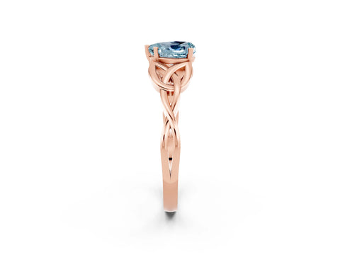 Rose gold Heart Cut Aquamarine Solitaire Celtic Knot Ring with Four-Prong Setting_14