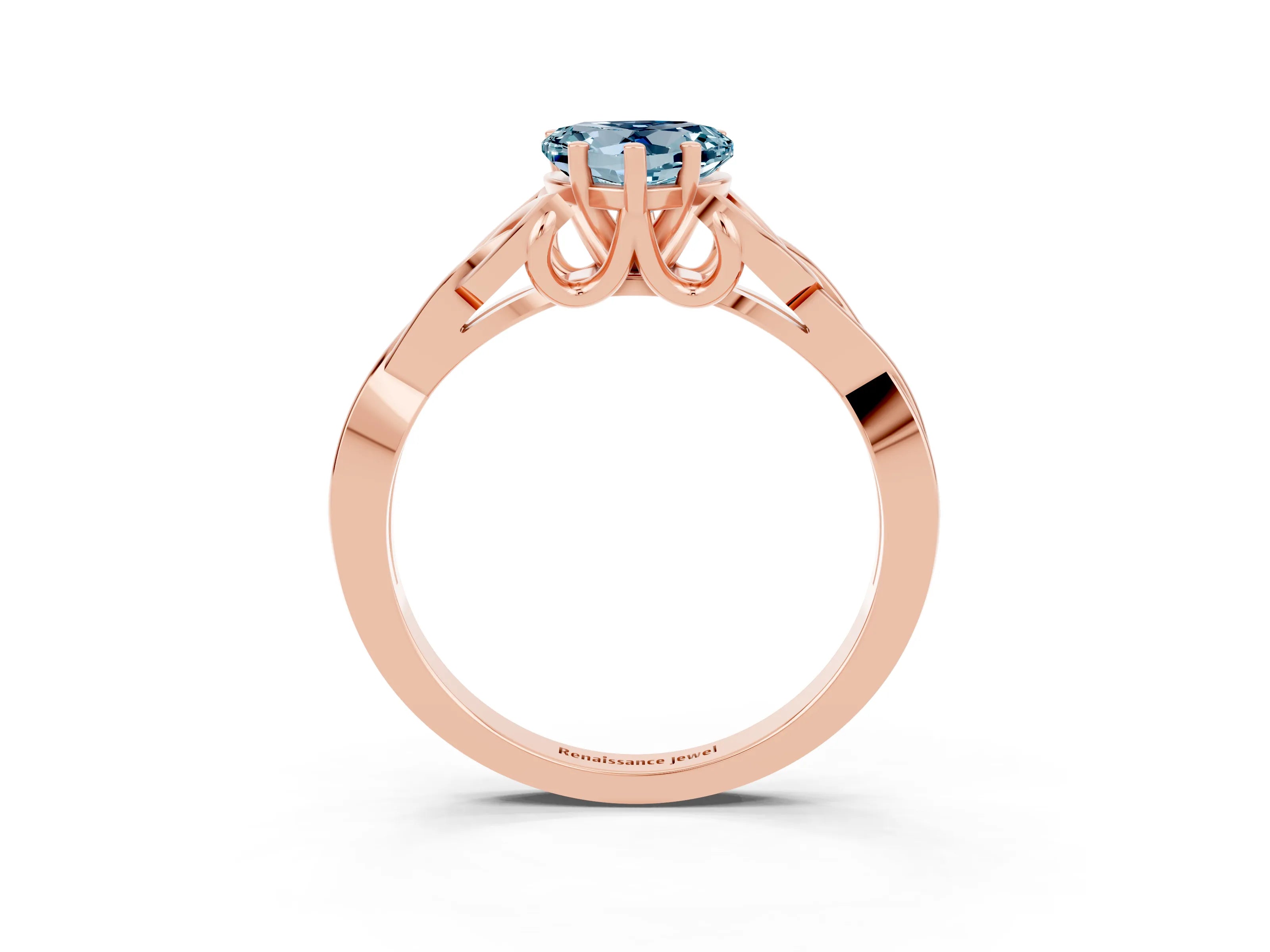 Rose gold Heart Cut Aquamarine Solitaire Celtic Knot Ring with Four-Prong Setting_15
