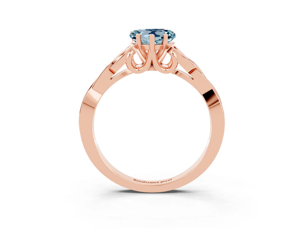 Rose gold Heart Cut Aquamarine Solitaire Celtic Knot Ring with Four-Prong Setting