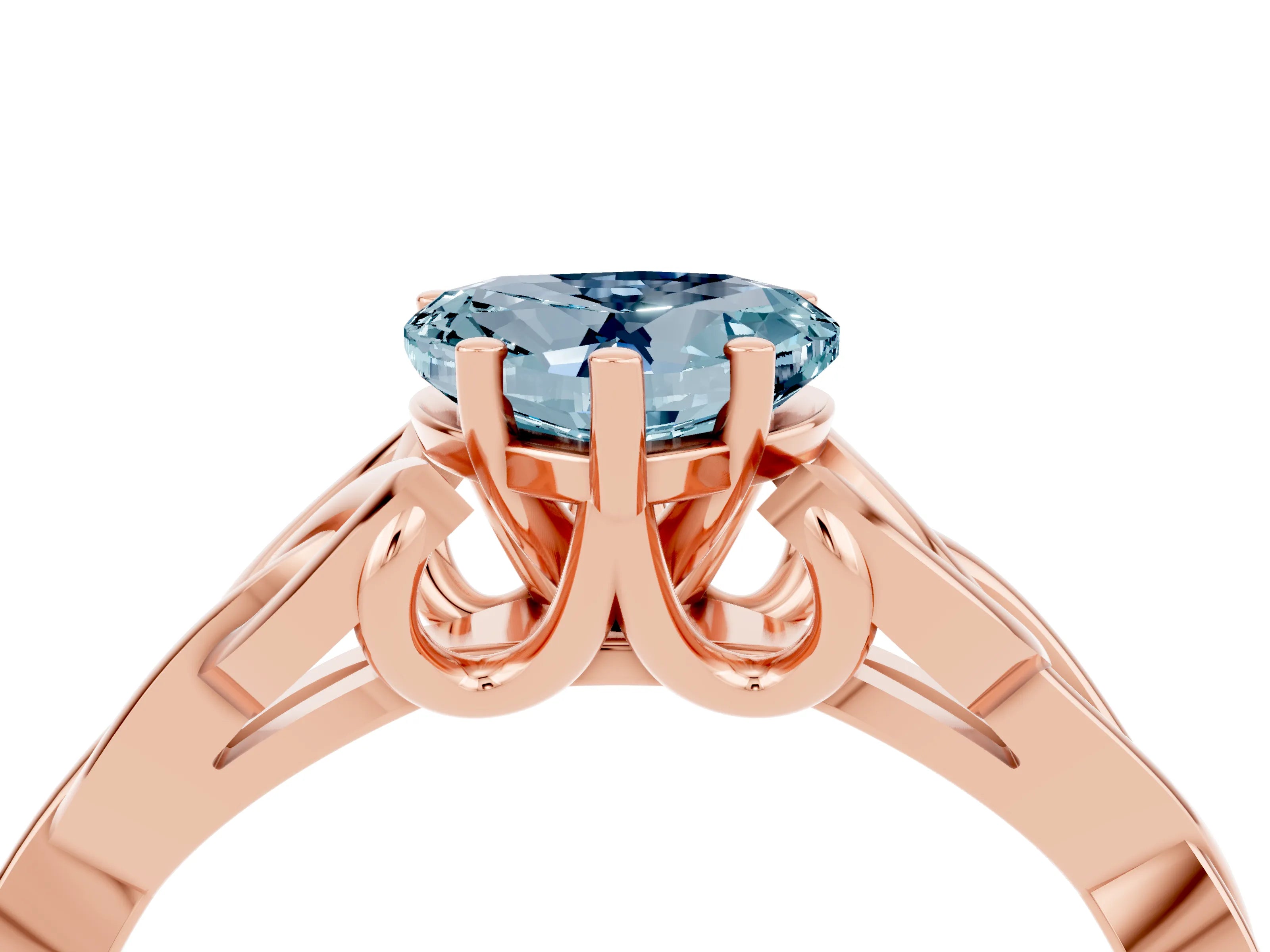 Rose gold Heart Cut Aquamarine Solitaire Celtic Knot Ring with Four-Prong Setting_16