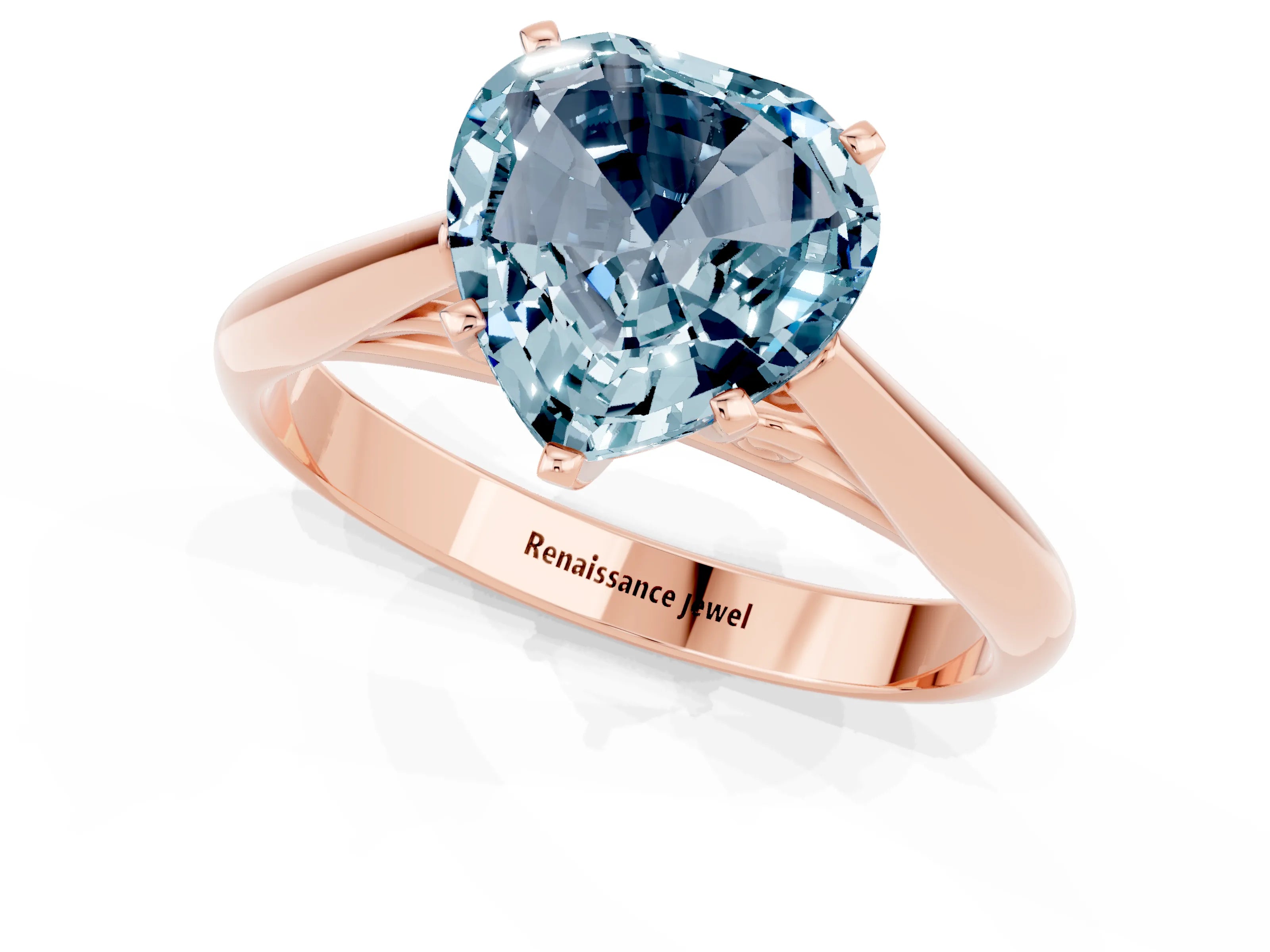 Rose gold Heart Cut Aquamarine Solitaire Engagement Ring with Cathedral Setting and Four-Prong Mount_13