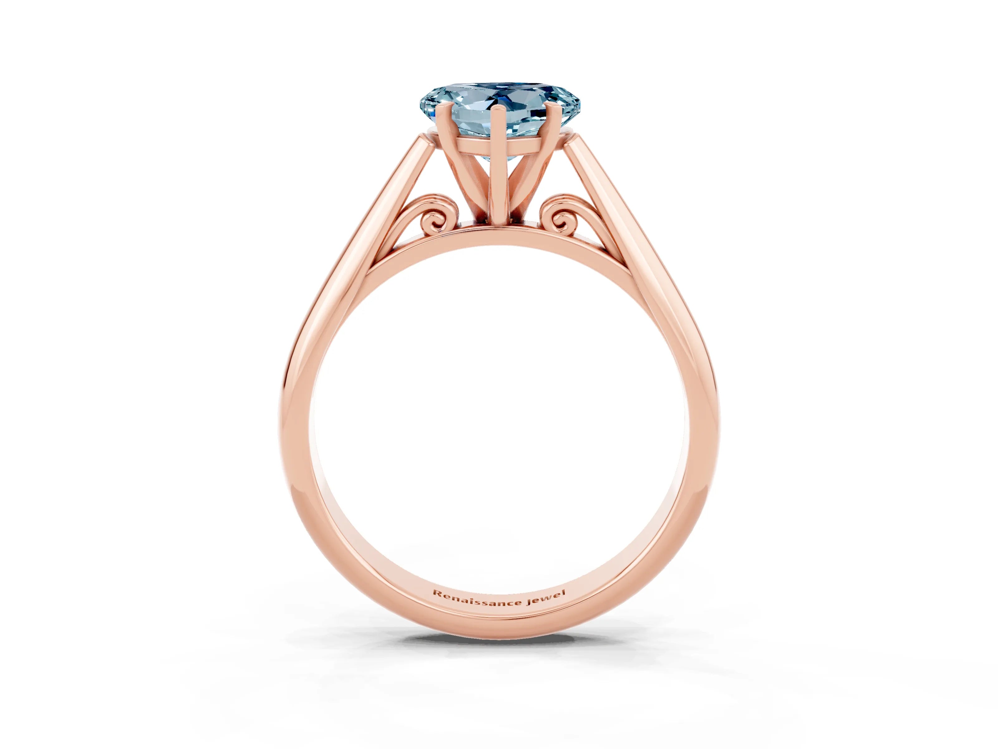 Rose gold Heart Cut Aquamarine Solitaire Engagement Ring with Cathedral Setting and Four-Prong Mount_15