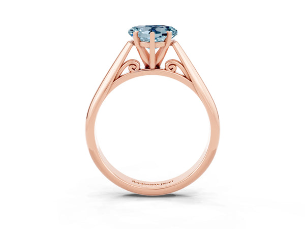Rose gold Heart Cut Aquamarine Solitaire Engagement Ring with Cathedral Setting and Four-Prong Mount
