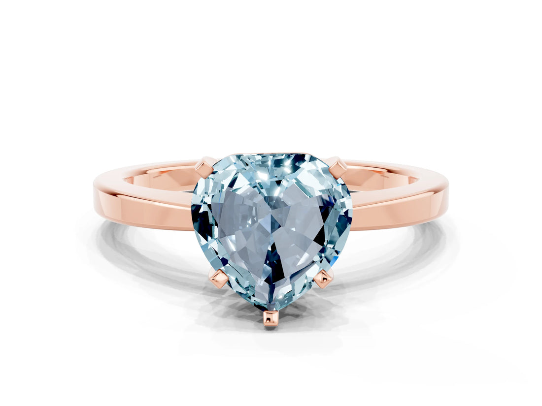 Rose gold Heart Cut Aquamarine Solitaire Engagement Ring with Classic Band and Four-Prong Setting_24