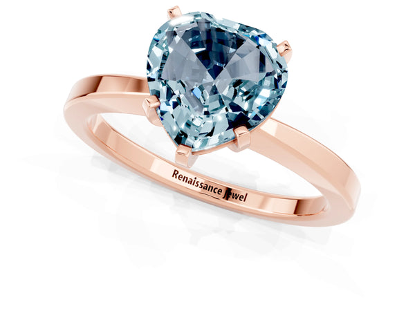 Rose gold Heart Cut Aquamarine Solitaire Engagement Ring with Classic Band and Four-Prong Setting