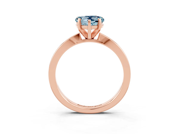 Rose gold Heart Cut Aquamarine Solitaire Engagement Ring with Classic Band and Four-Prong Setting