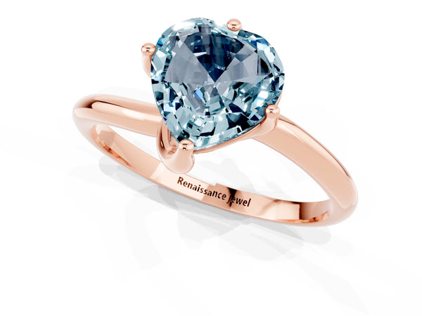Rose gold Heart Cut Aquamarine Solitaire Engagement Ring with Four-Prong Setting and Classic Band