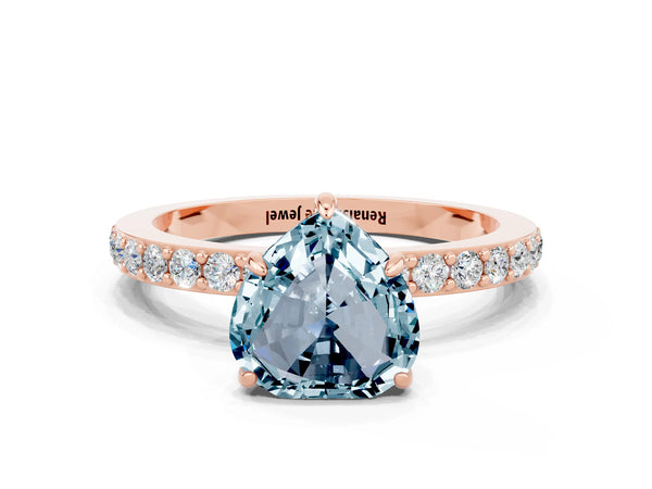 Rose gold Heart Cut Aquamarine Solitaire Engagement Ring with Pavé Band and Four-Prong Setting