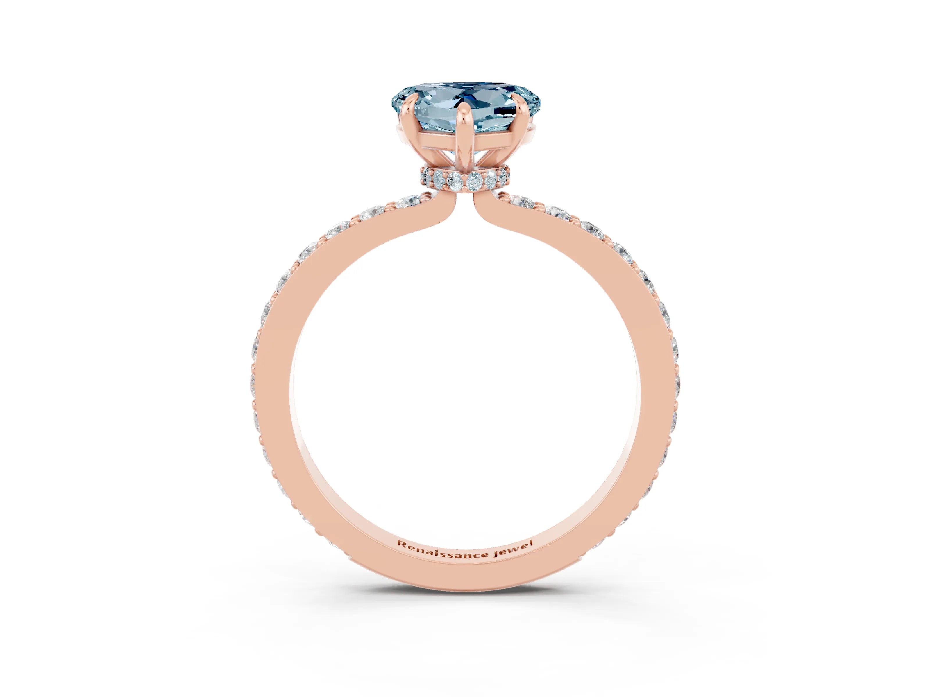 Rose gold Heart Cut Aquamarine Solitaire Engagement Ring with Pavé Band and Four-Prong Setting_3