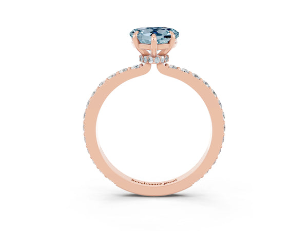 Rose gold Heart Cut Aquamarine Solitaire Engagement Ring with Pavé Band and Four-Prong Setting