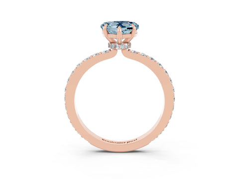 Rose gold Heart Cut Aquamarine Solitaire Engagement Ring with Pavé Band and Four-Prong Setting_3