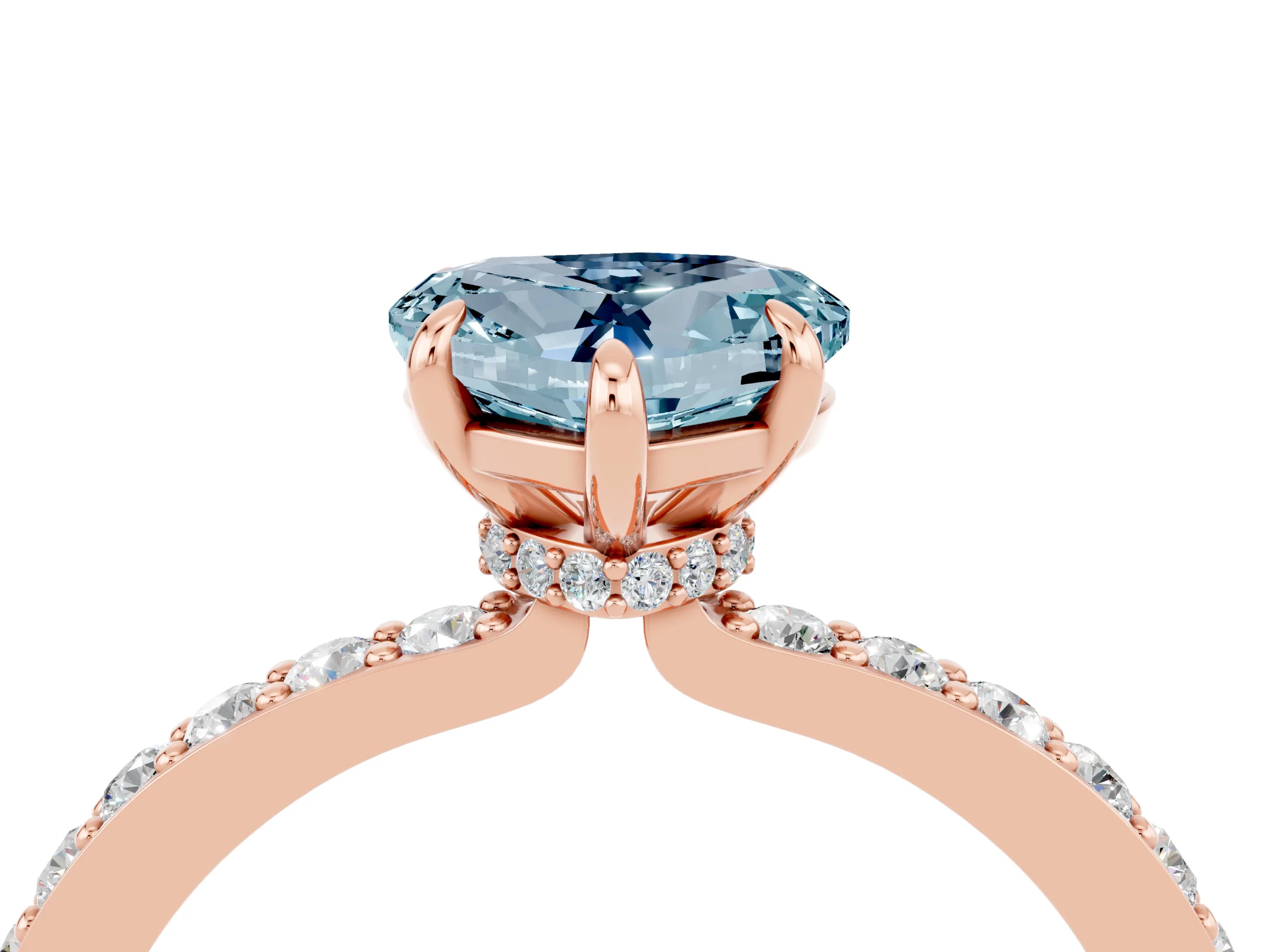 Rose gold Heart Cut Aquamarine Solitaire Engagement Ring with Pavé Band and Four-Prong Setting_4