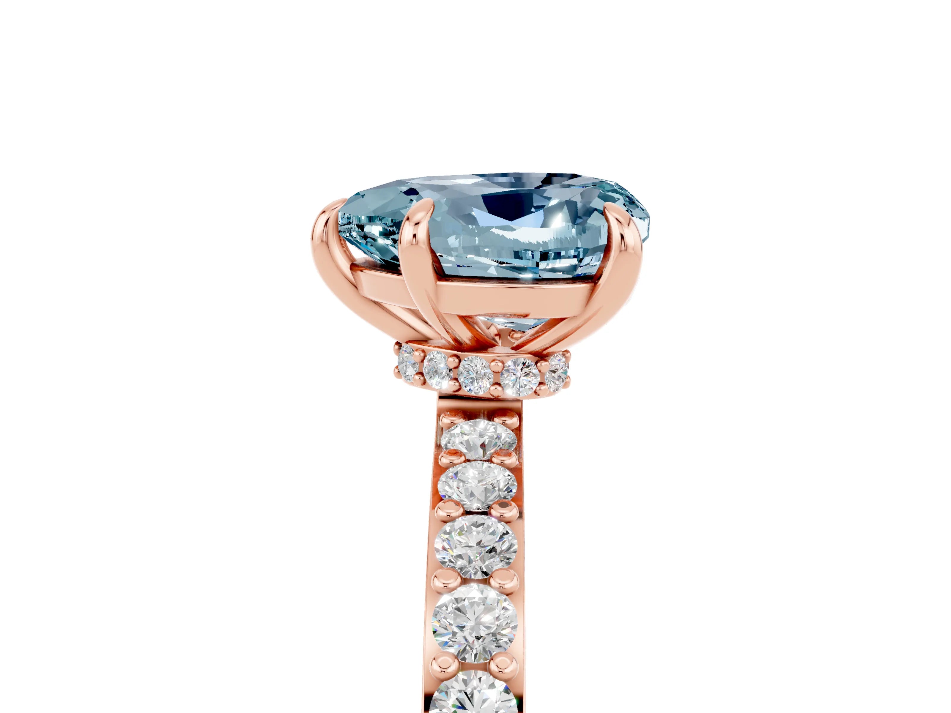 Rose gold Heart Cut Aquamarine Solitaire Engagement Ring with Pavé Band and Four-Prong Setting_5