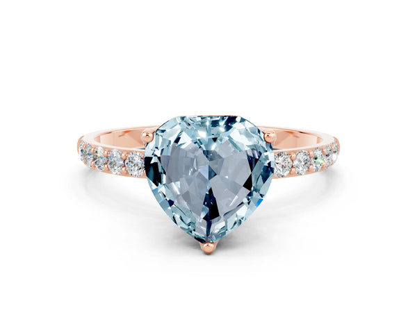Rose gold Heart Cut Aquamarine Solitaire Engagement Ring with Round  Pavé Band and Prong Setting