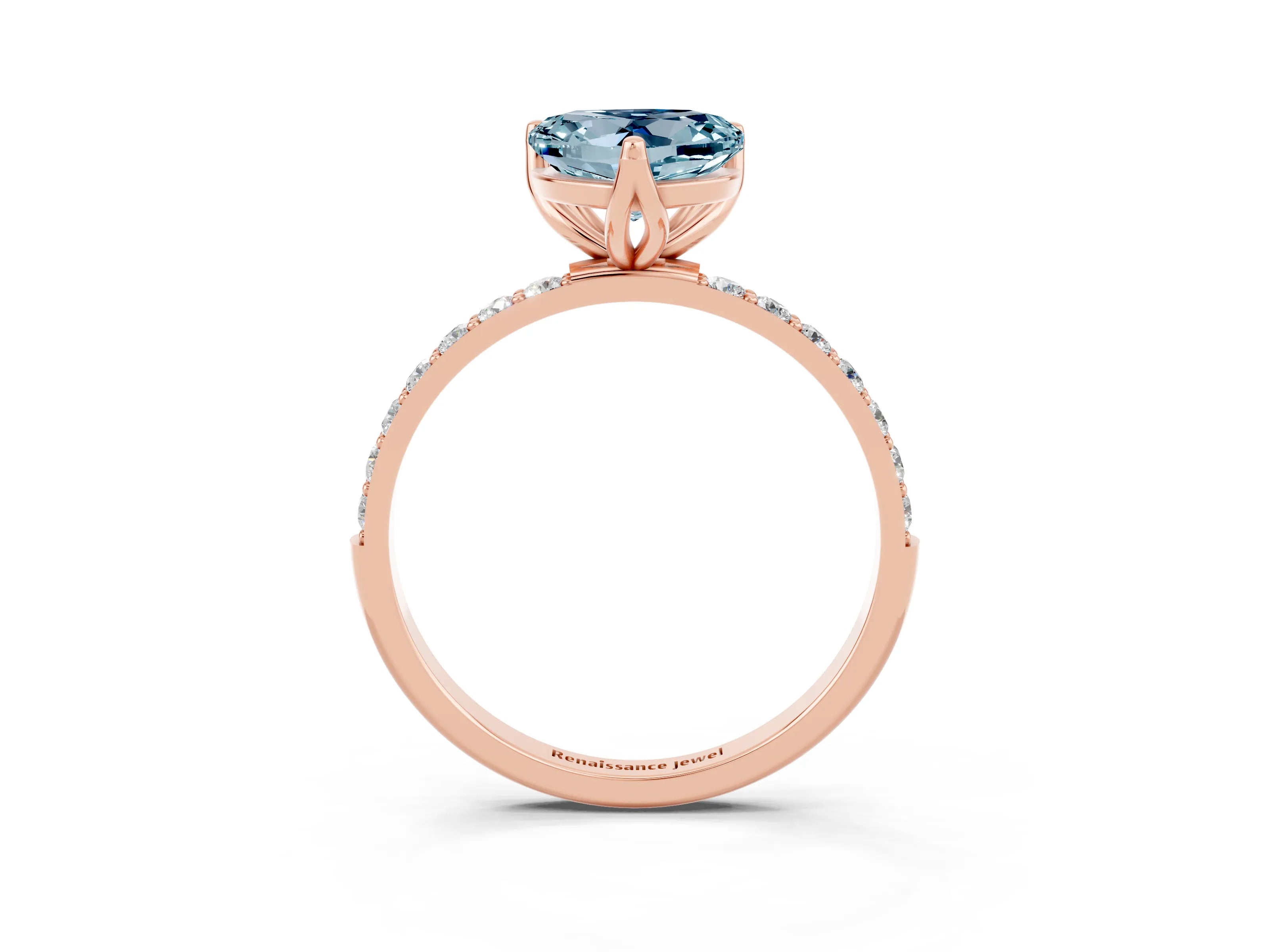 Rose gold Heart Cut Aquamarine Solitaire Engagement Ring with Pavé Band and Prong Setting_3