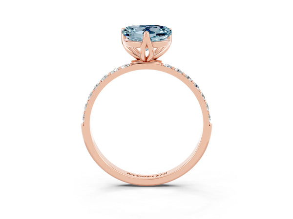 Rose gold Heart Cut Aquamarine Solitaire Engagement Ring with Round  Pavé Band and Prong Setting