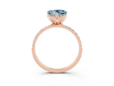 Rose gold Heart Cut Aquamarine Solitaire Engagement Ring with Pavé Band and Prong Setting_3