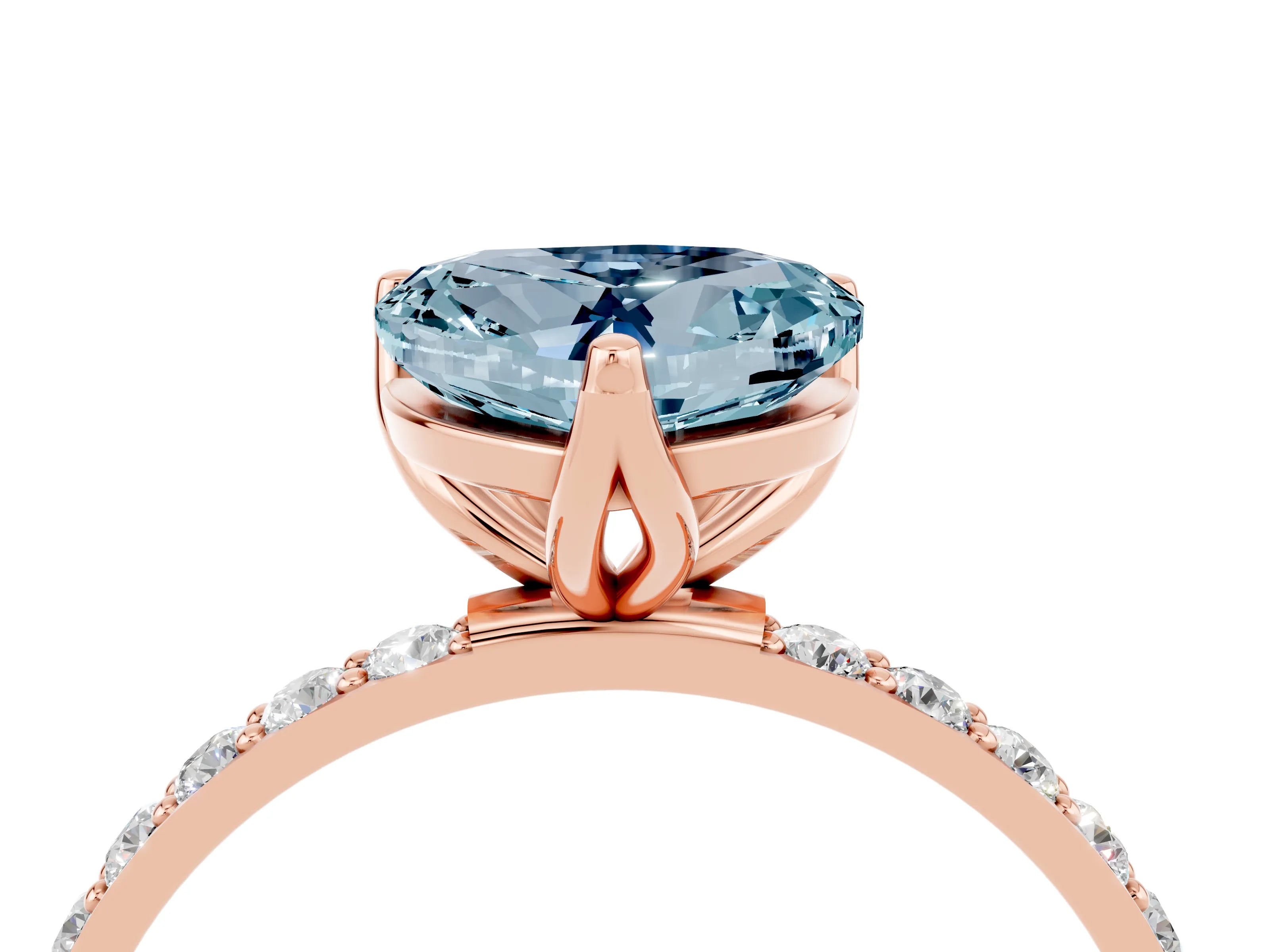 Rose gold Heart Cut Aquamarine Solitaire Engagement Ring with Pavé Band and Prong Setting_4