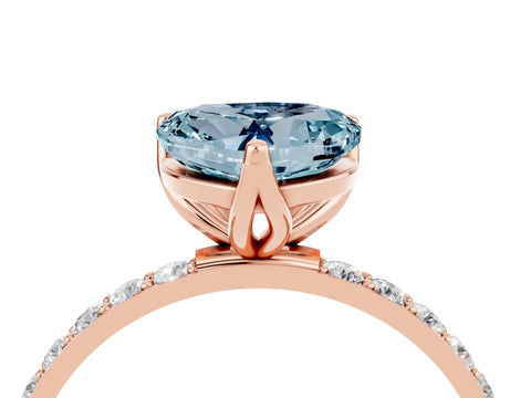 Rose gold Heart Cut Aquamarine Solitaire Engagement Ring with Pavé Band and Prong Setting_4