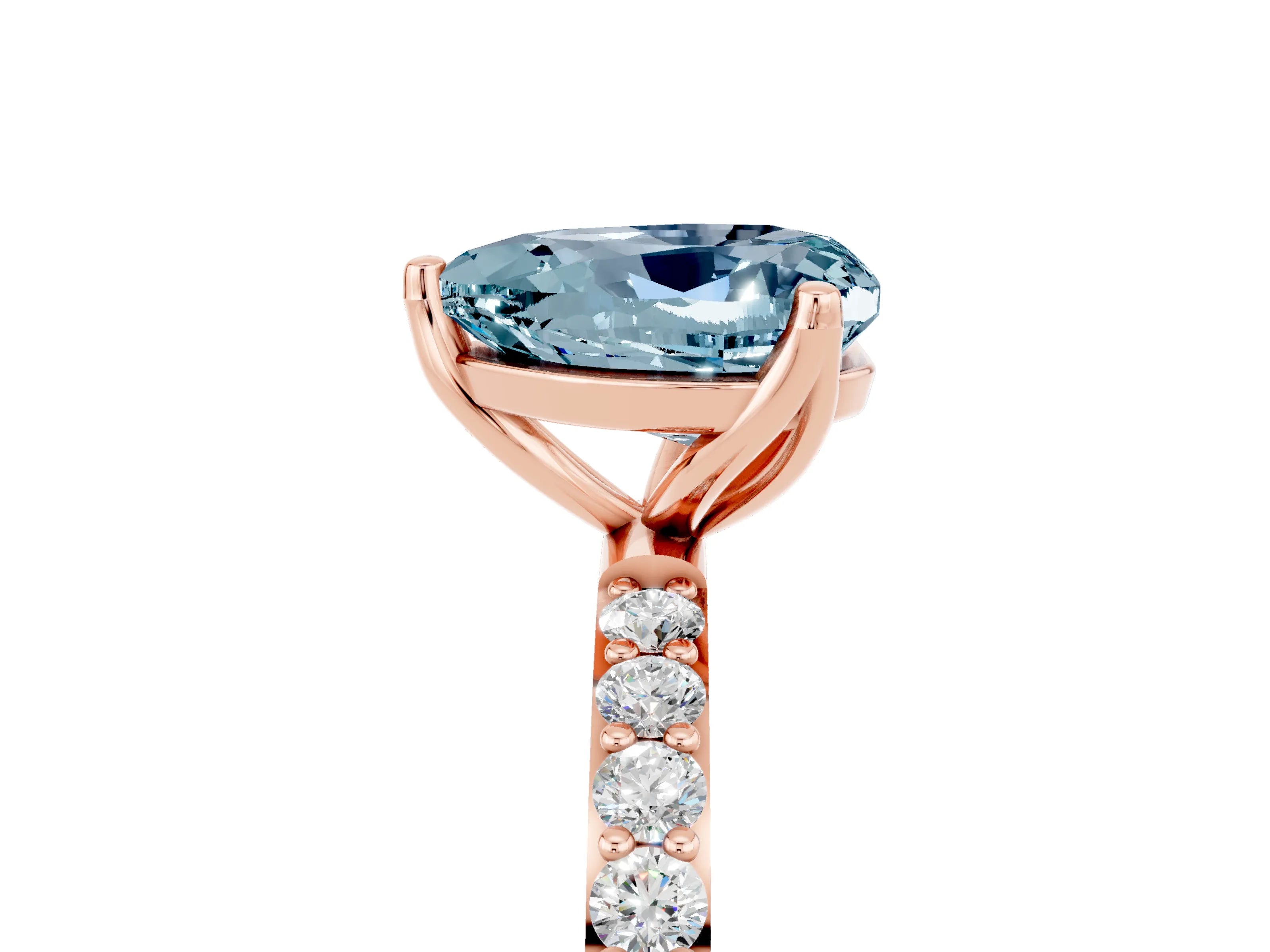 Rose gold Heart Cut Aquamarine Solitaire Engagement Ring with Pavé Band and Prong Setting_5