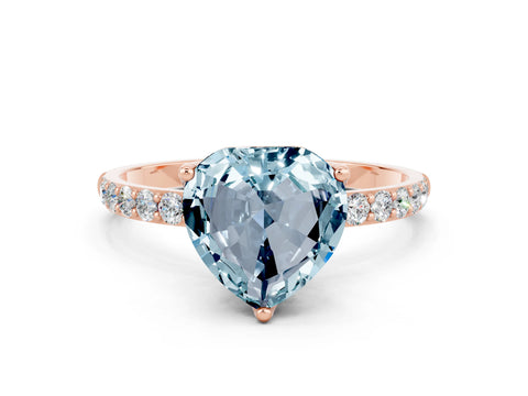 Rose gold Heart Cut Aquamarine Solitaire Engagement Ring with Pavé Band and Prong Setting