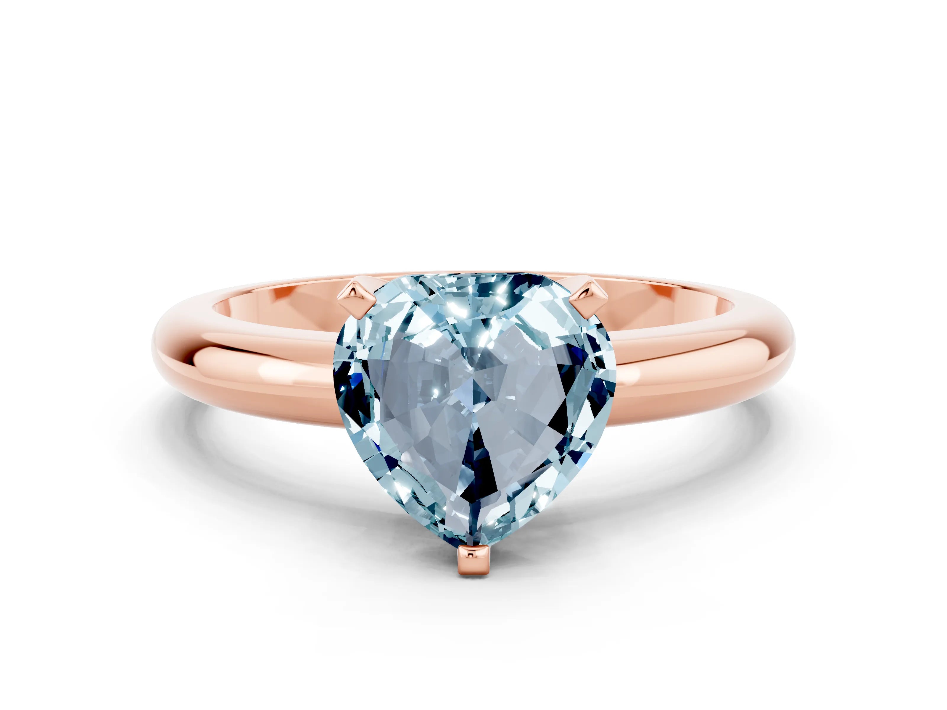 Rose gold Heart Cut Aquamarine Solitaire Engagement Ring with Round Band and Four-Prong Setting