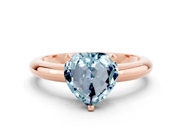 Rose gold Heart Cut Aquamarine Solitaire Engagement Ring with Round Band and Four-Prong Setting