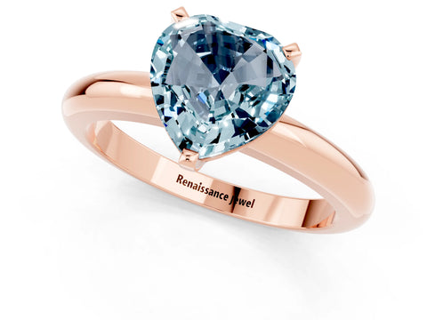 Rose gold Heart Cut Aquamarine Solitaire Engagement Ring with Round Band and Four-Prong Setting_1