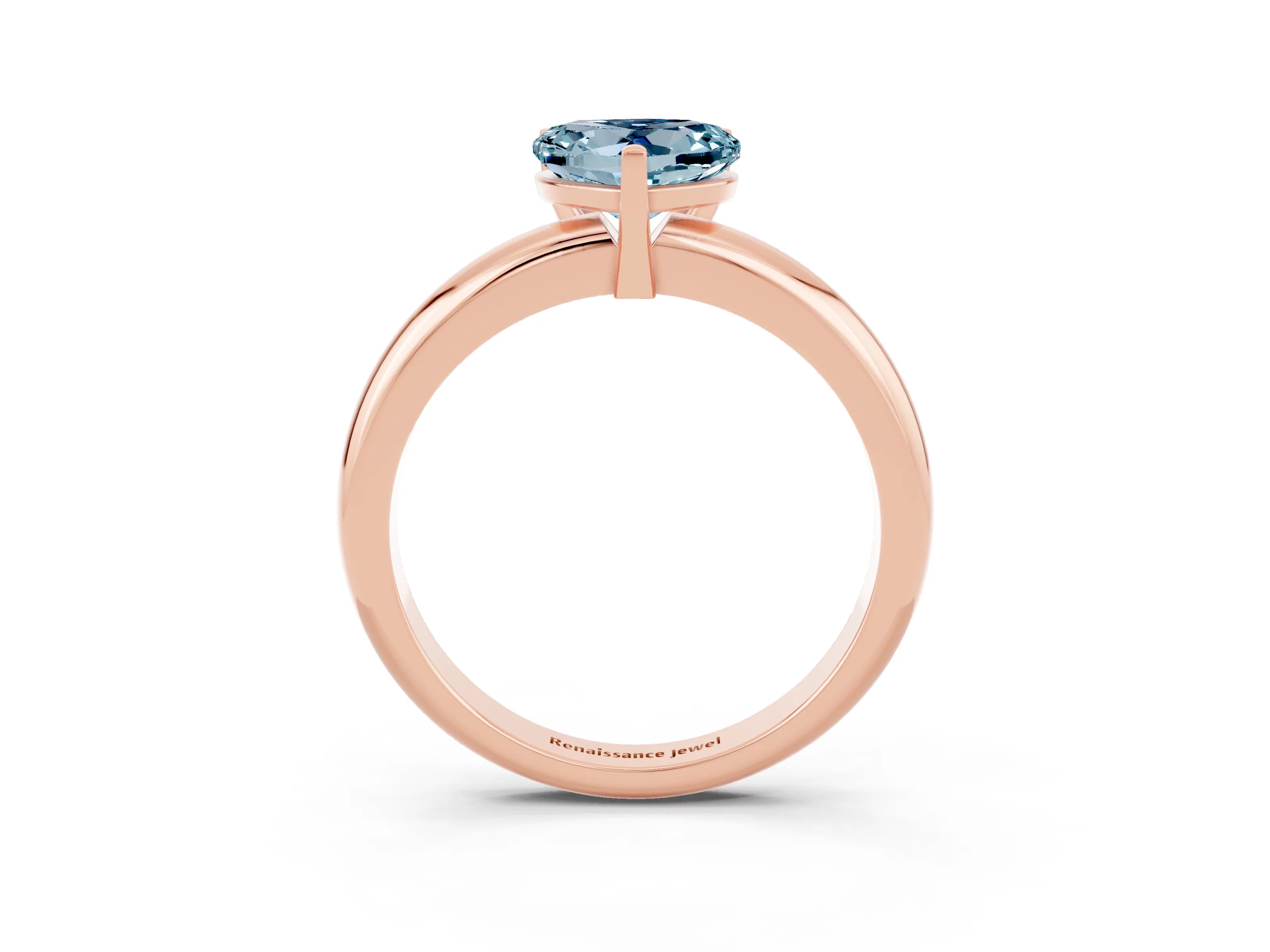 Rose gold Heart Cut Aquamarine Solitaire Engagement Ring with Round Band and Four-Prong Setting_3