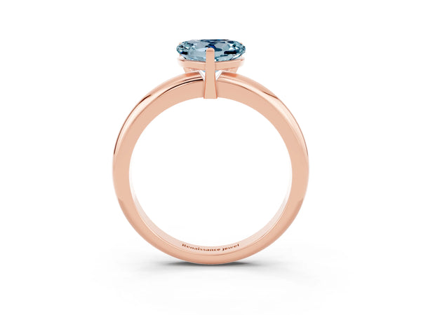 Rose gold Heart Cut Aquamarine Solitaire Engagement Ring with Round Band and Four-Prong Setting