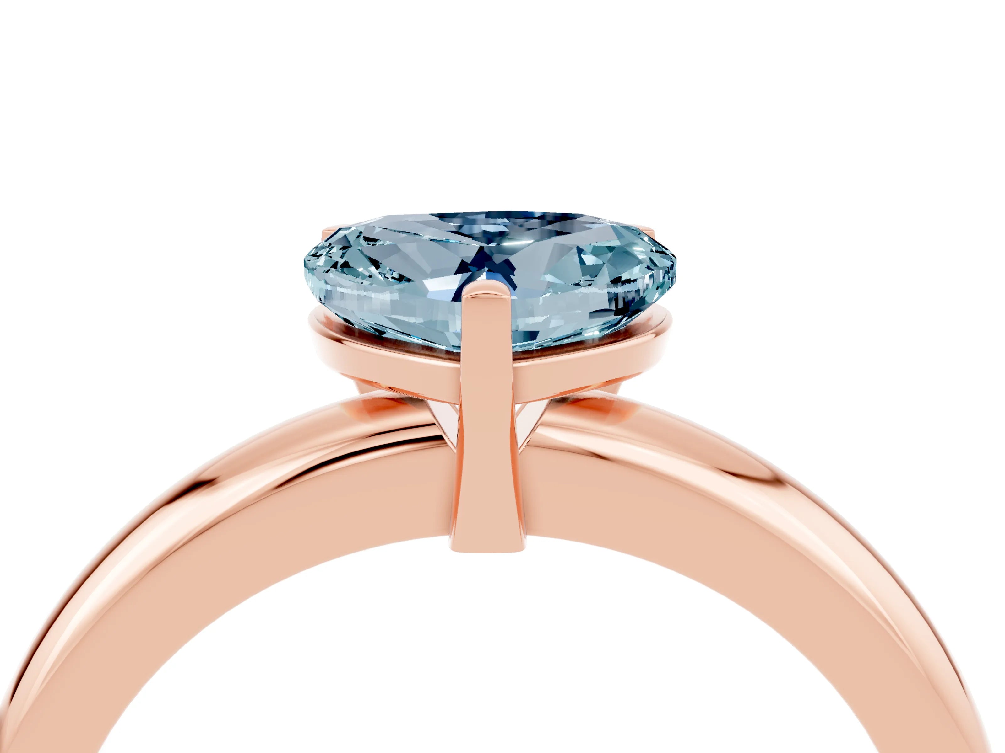 Rose gold Heart Cut Aquamarine Solitaire Engagement Ring with Round Band and Four-Prong Setting_4
