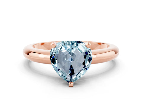 Rose gold Heart Cut Aquamarine Solitaire Engagement Ring with Round Band and Four-Prong Setting