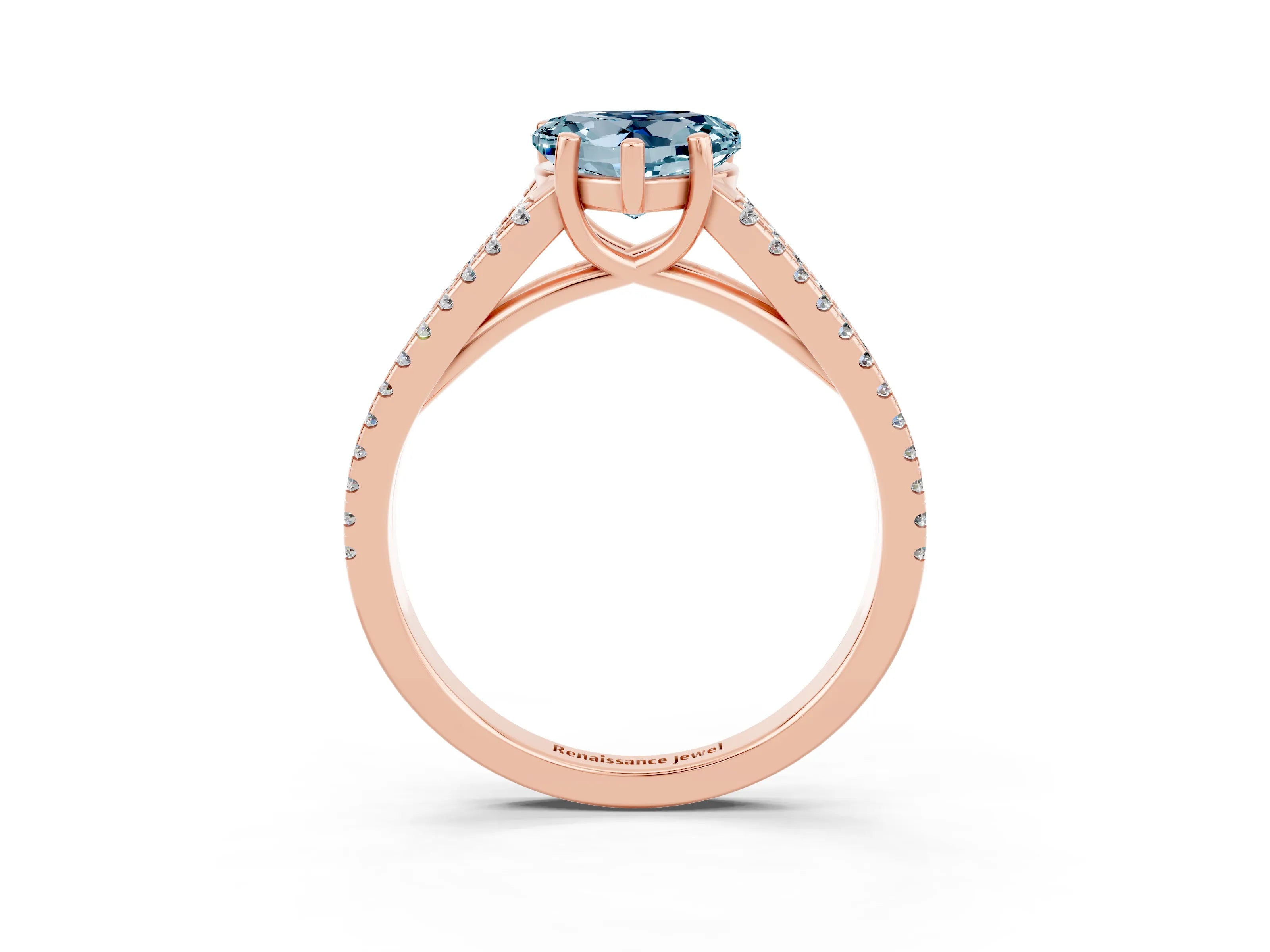 Rose gold Heart Cut Aquamarine Solitaire Engagement Ring with Split Shank Pavé Band_3