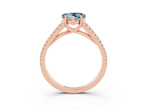 Rose gold Heart Cut Aquamarine Solitaire Engagement Ring with Split Shank Pavé Band_3