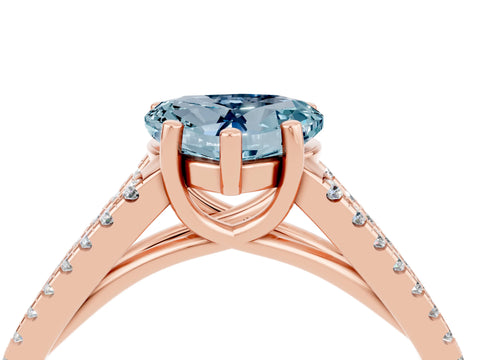 Rose gold Heart Cut Aquamarine Solitaire Engagement Ring with Split Shank Pavé Band_4
