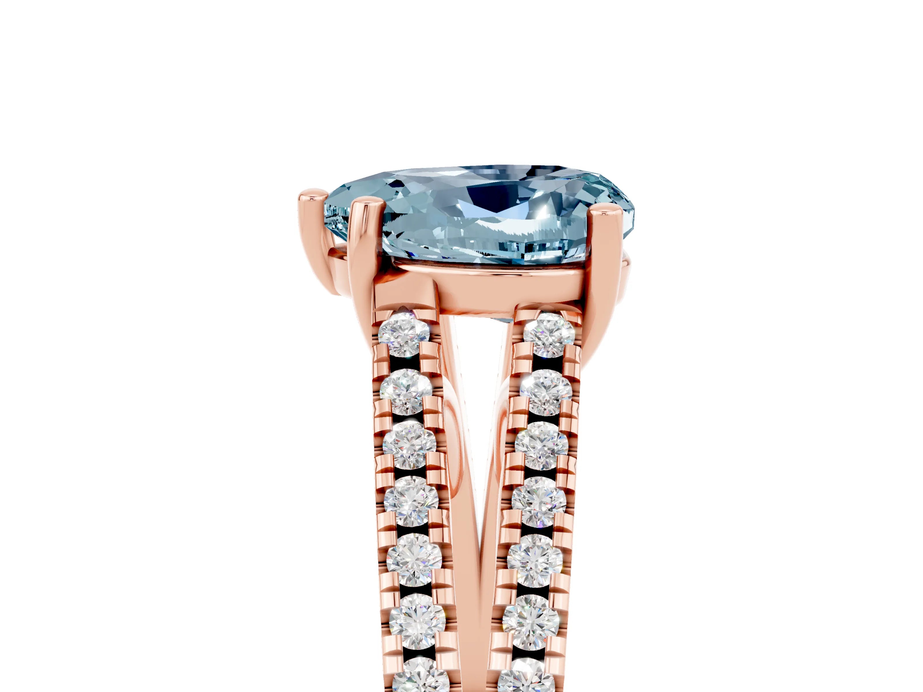 Rose gold Heart Cut Aquamarine Solitaire Engagement Ring with Split Shank Pavé Band_5