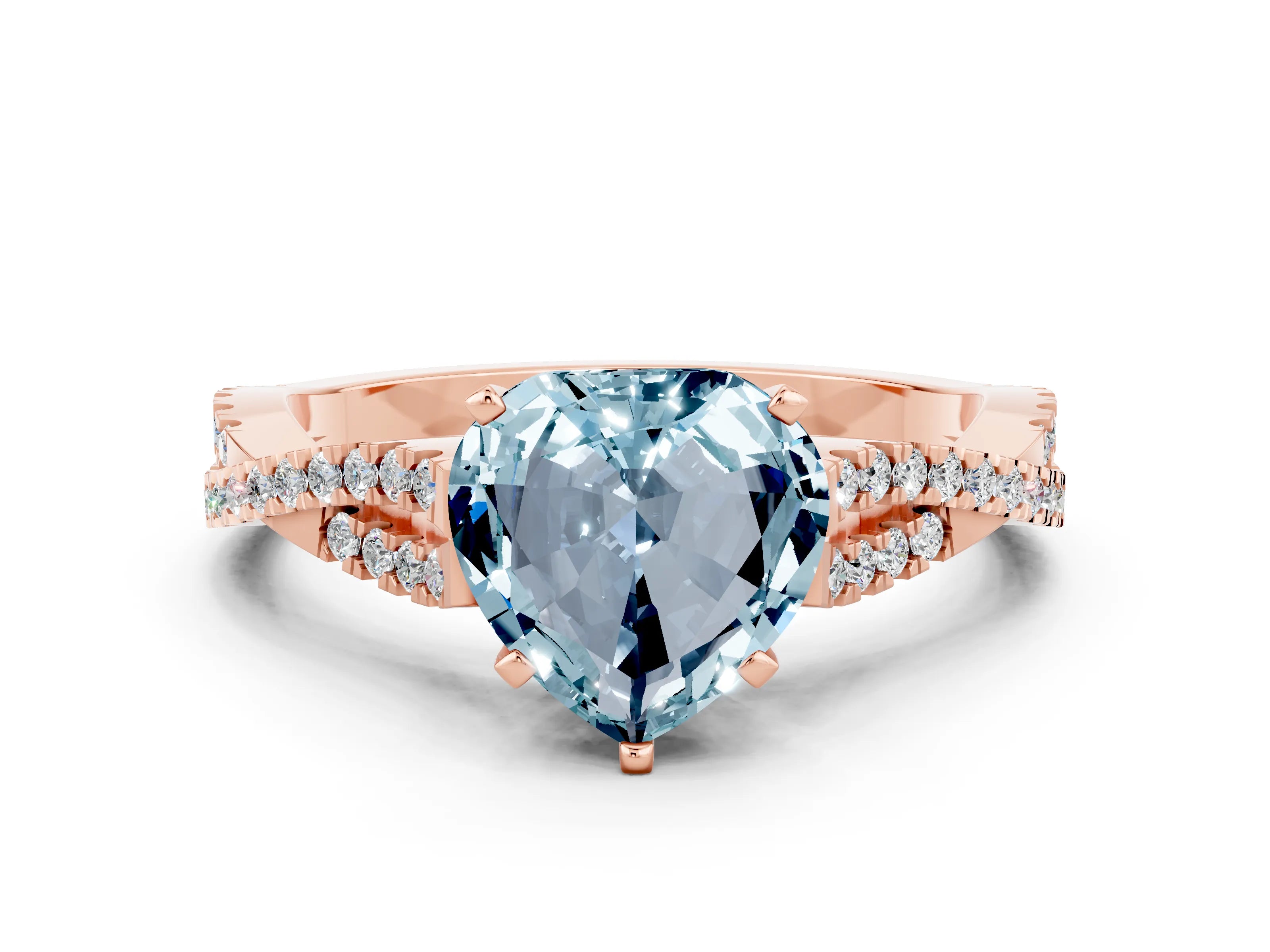 Rose gold Heart Cut Aquamarine Solitaire Engagement Ring with Twisted Pavé Band and Four-Prong Setting_12