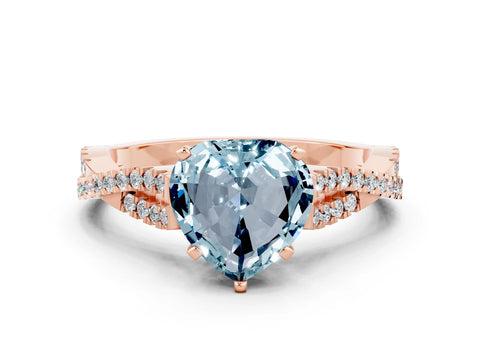 Rose gold Heart Cut Aquamarine Solitaire Engagement Ring with Twisted Pavé Band and Four-Prong Setting_12