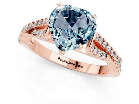 Rose gold Heart Cut Aquamarine Solitaire Engagement Ring with Twisted Pavé Band and Four-Prong Setting_13