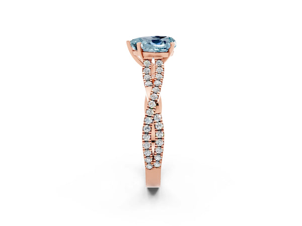 Rose gold Heart Cut Aquamarine Solitaire Engagement Ring with Twisted Pavé Band and Four-Prong Setting